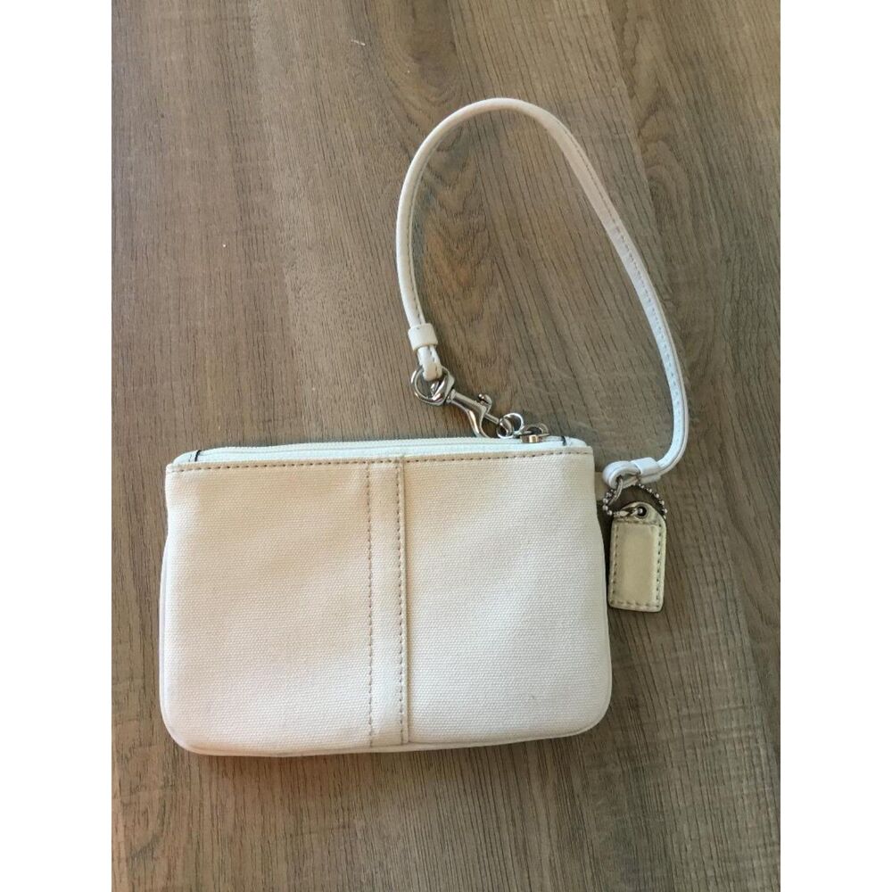 Coach Vintage Signature Cream, White & Tan Striped Wristlet - EUC - Picture 4 of 5